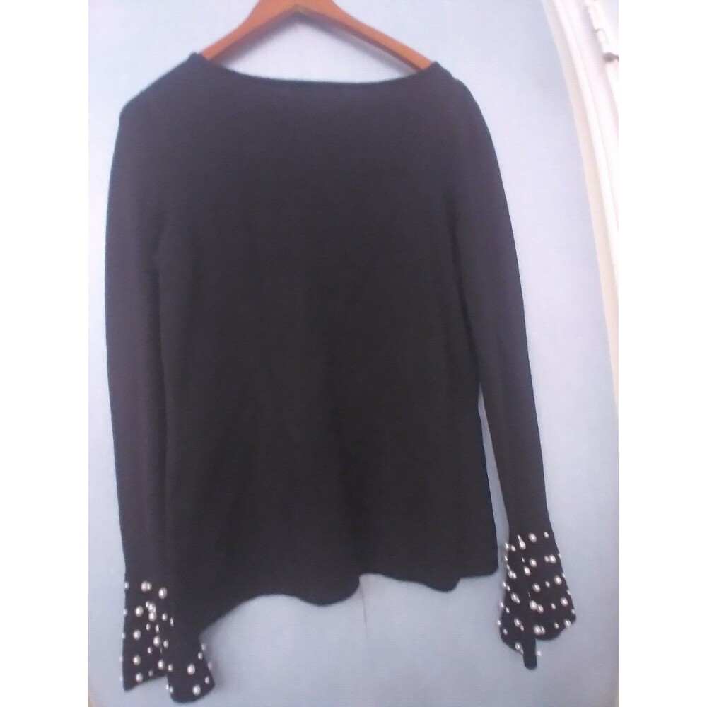 J.Jill Black Pearl Cuff‎ Sweater Boat Neck Long Sleeve Knit Top